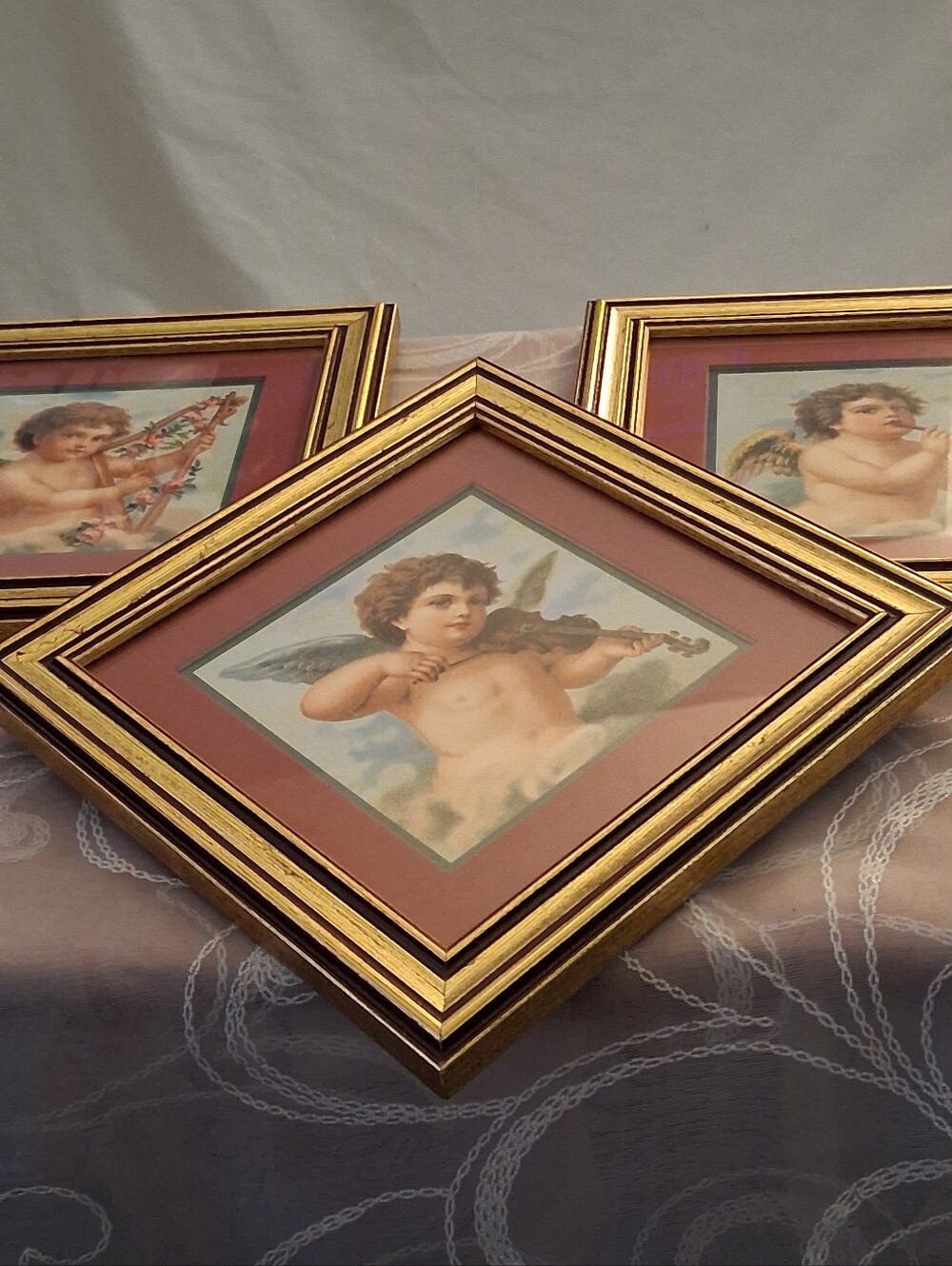 Vintage Home INTERIORS & Gifts Framed Cherub Angel Pictures Set of 3